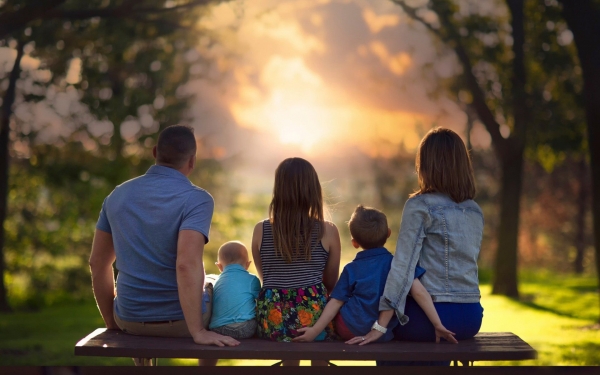 family on the nature